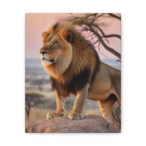 Majestic Lion Atop Rocky Outcrop at Dawn - Wall Painting Canvas